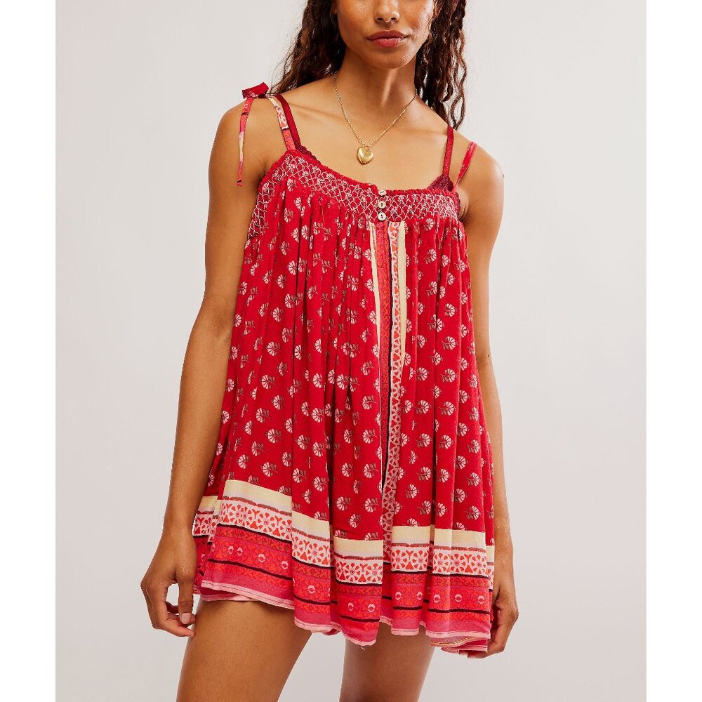 Free People Red Floral Chemise